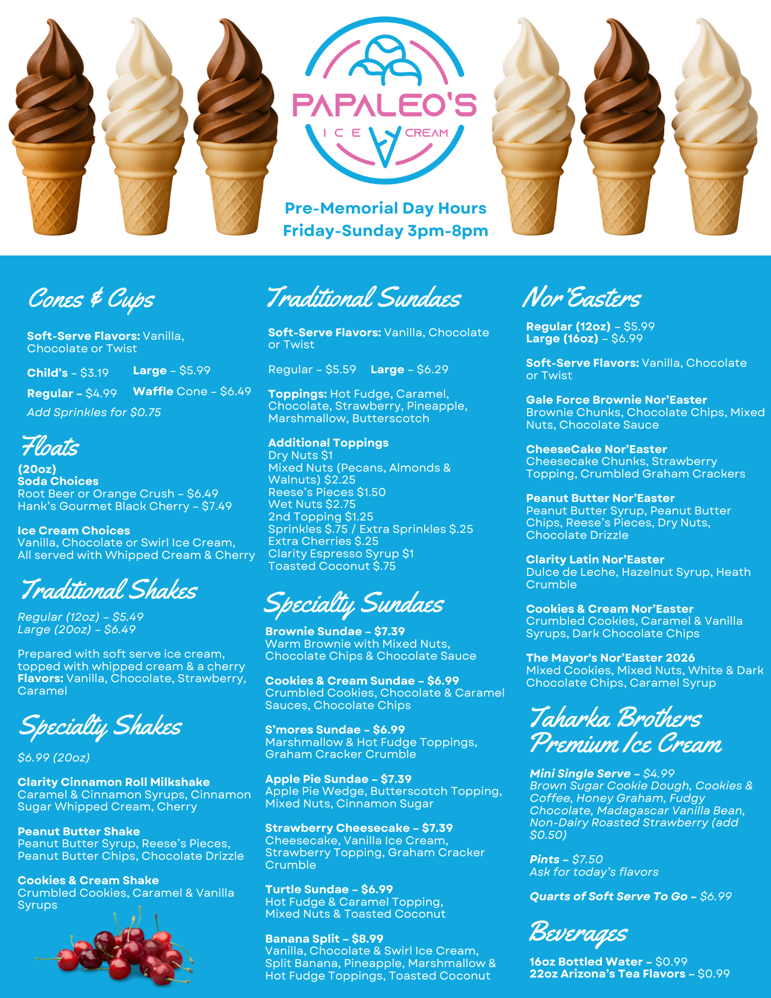 Papaleo's Ice Cream 2026 Menu